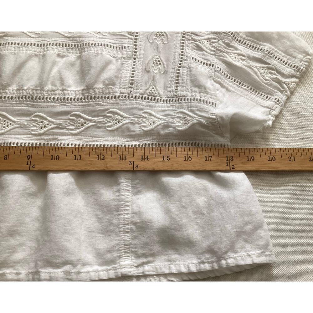 Free People White Cropped Blouse Eyelet Lace Embroidery Shabby Chic Boho XS - Picture 6 of 6
